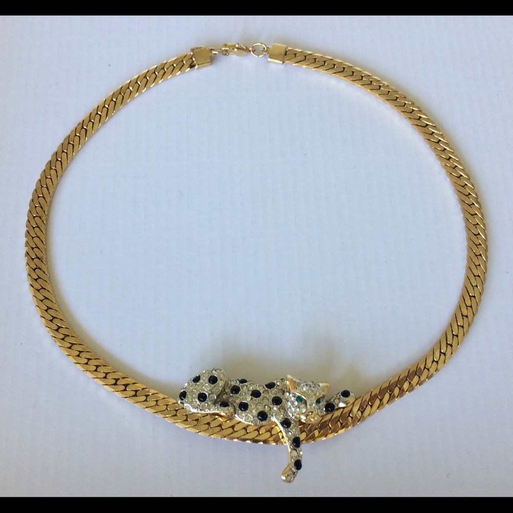 CAROLEE LEOPARD CHOKER NECKLACE CRYSTALS GOLD